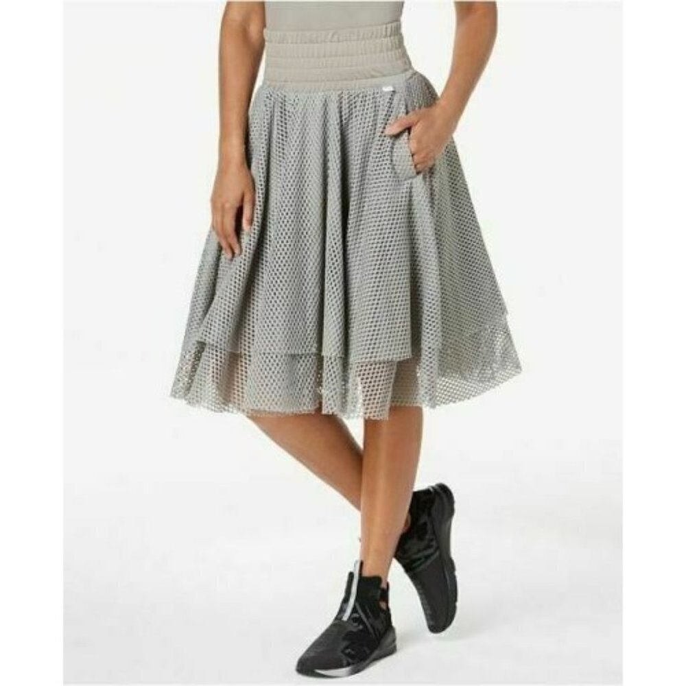 PUMA EN POINTE Gray Mesh Gathered Full Ballerina Skirt L
